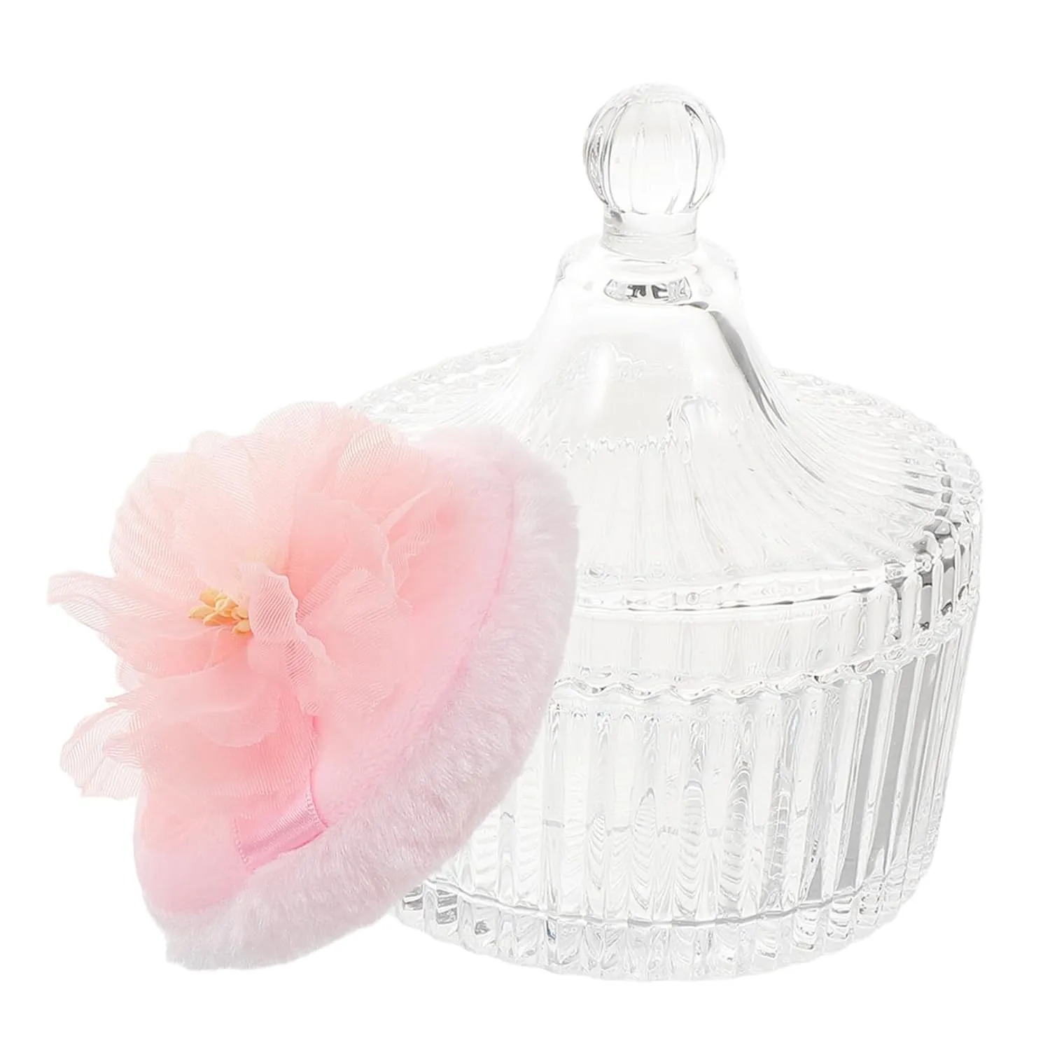 1 Set Decorative Glass Container with Lid and Cute Dual Sided Powder Puff for Loose Powder Application Soft Velvet Texture for Women for Travel and Storage