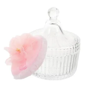 1 Set Decorative Glass Container with Lid and Cute Dual Sided Powder Puff for Loose Powder Application Soft Velvet Texture for Women for Travel and Storage