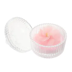 1 Set Elegant Powder Puff with Decorative Storage Box Ribbon Flower Design Soft Velvet Dual Sided Applicator for Body and Face Powder Includes Glass Dustproof Container