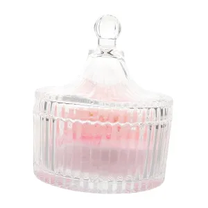 1 Set Elegant Powder Puff with Glass Storage Container Soft Velvet Foundation Puff Dustproof Jar for Body Powder Features Ribbon Flower Design