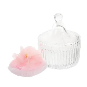 1 Set Reusable Powder Puff with Dustproof Glass Jar Soft Velvet Dual Sided Makeup Puff for Body Face Includes Elegant Ribbon Flower Design Storage Case for Sensitive Skin