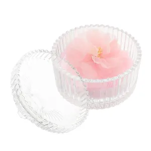 1 Set Ribbon Flower Design Velvet Powder Puff with Glass Jar Container Dual Sided Makeup Applicator Dustproof for Home and Travel Use Safe for Delicate Skin