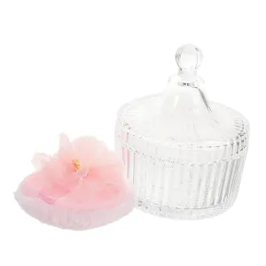 1 Set Soft Velvet Makeup Powder Puff with Flower Design Glass Storage Jar for Dusting Powder Dual Sided Puff for Face Body Stylish and Convenient Container for Travel