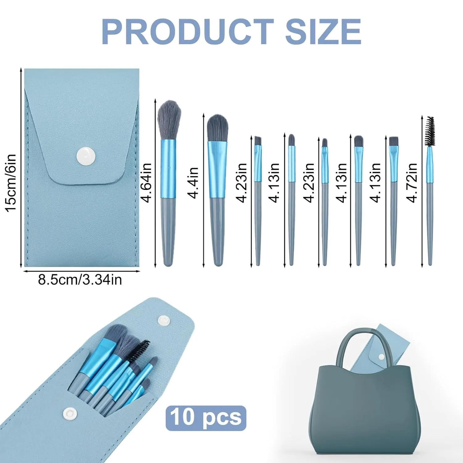 10 Sets Travel Size Makeup Brushes Set Mini Face Make up Brushes Brushes Bag for Makeup Party Favors Wedding Bridal Shower Favors Bridesmaid Gift Bachelorette Party Gift (Light Blue, 10pc)
