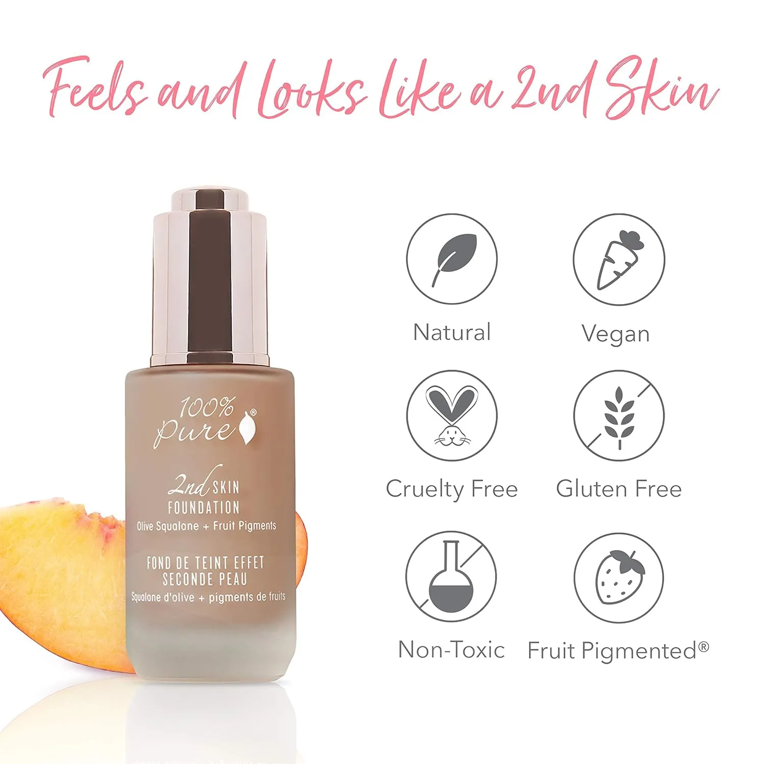 100% PURE 2nd Skin Foundation, Shade 6, Full Coverage, Lightweight, Blendable Formula, Satin Finish, Absorbs Oil, Anti-Aging, Natural, Vegan Makeup (Neutral w/Cool Undertone) - 1.18 Fl Oz
