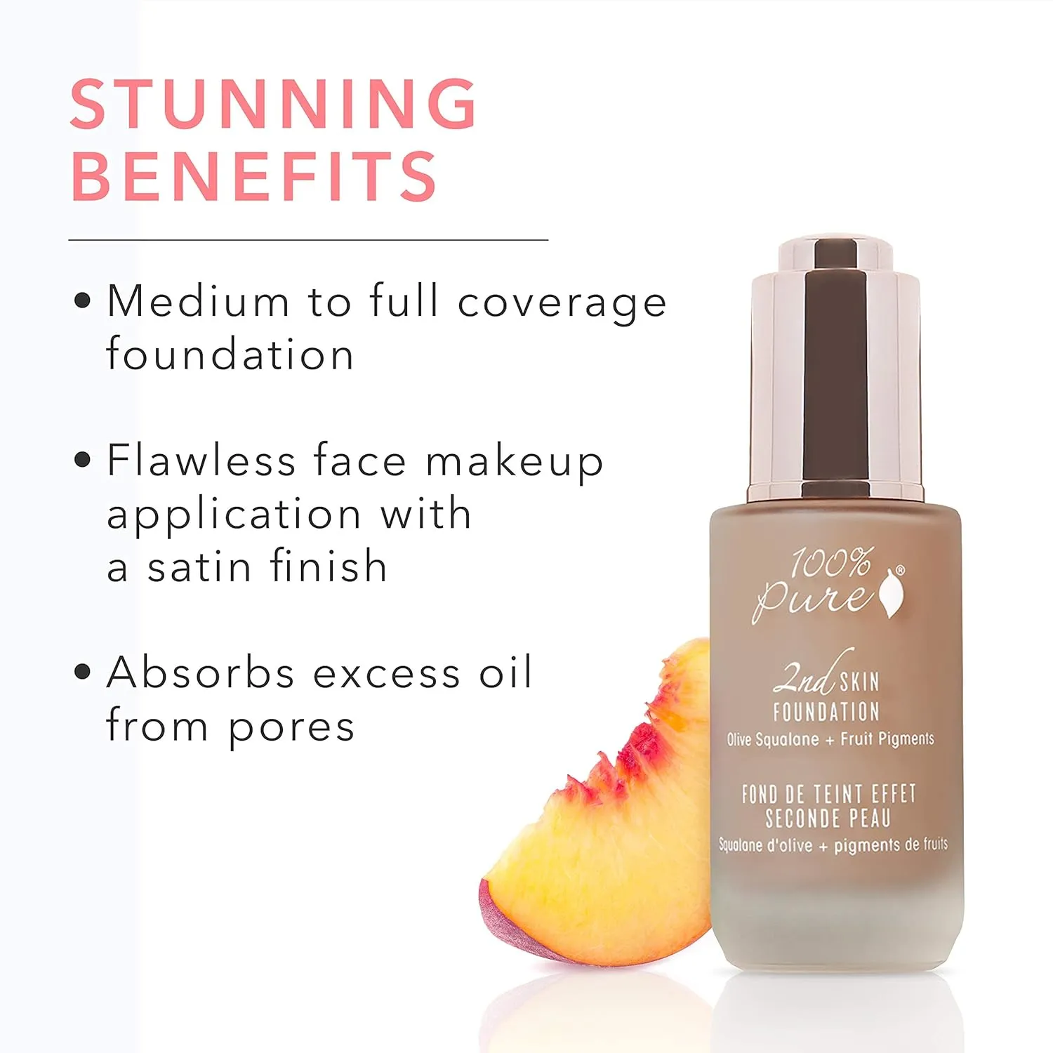 100% PURE 2nd Skin Foundation, Shade 6, Full Coverage, Lightweight, Blendable Formula, Satin Finish, Absorbs Oil, Anti-Aging, Natural, Vegan Makeup (Neutral w/Cool Undertone) - 1.18 Fl Oz