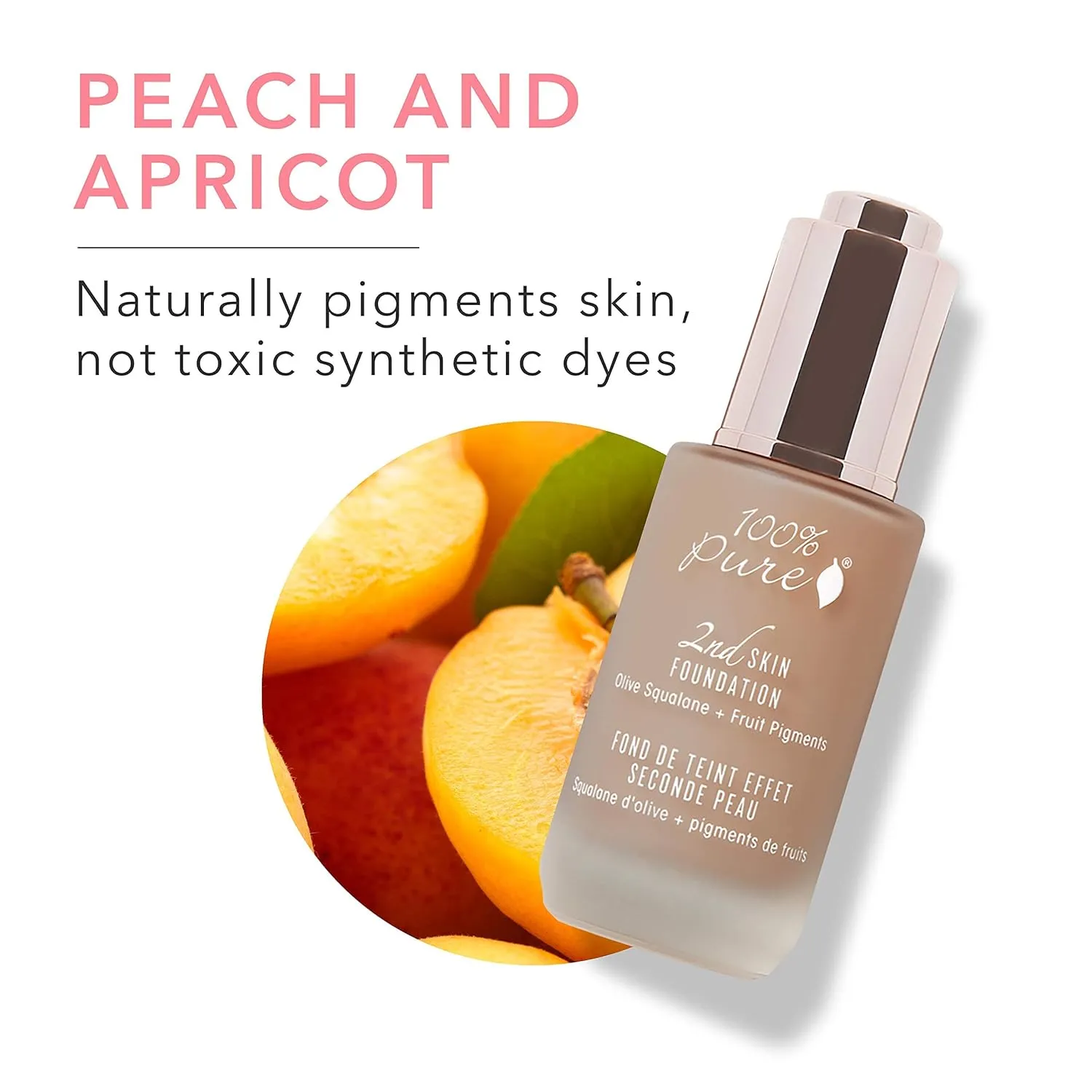 100% PURE 2nd Skin Foundation, Shade 6, Full Coverage, Lightweight, Blendable Formula, Satin Finish, Absorbs Oil, Anti-Aging, Natural, Vegan Makeup (Neutral w/Cool Undertone) - 1.18 Fl Oz