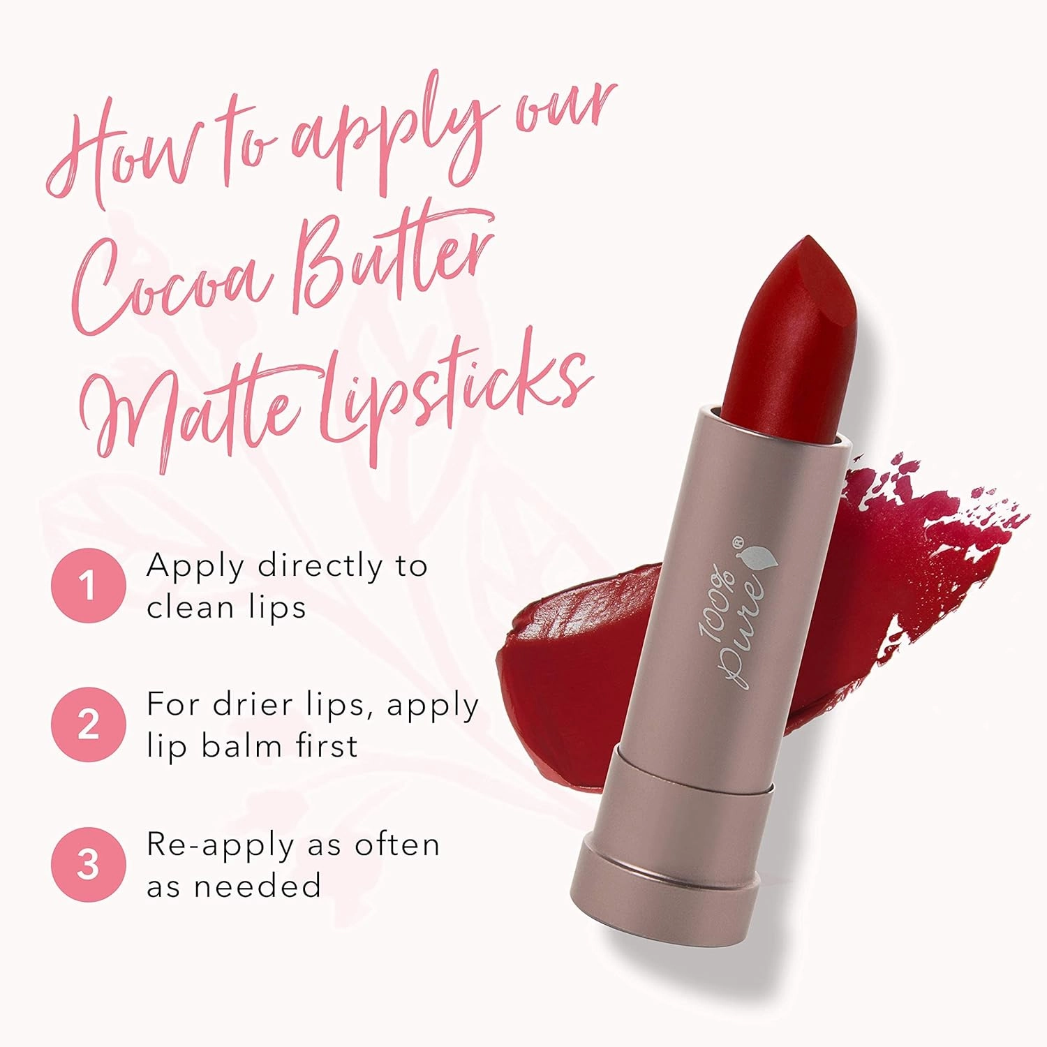 100% PURE Cocoa Butter Matte Lipstick Full Stay All Day Coverage, Lasting Moisturizing & Softening Natural Lip Color for All Skin Tones Vegan Fruit Pigmented Blood Orange (Classic Brick Red) - 0.15 oz