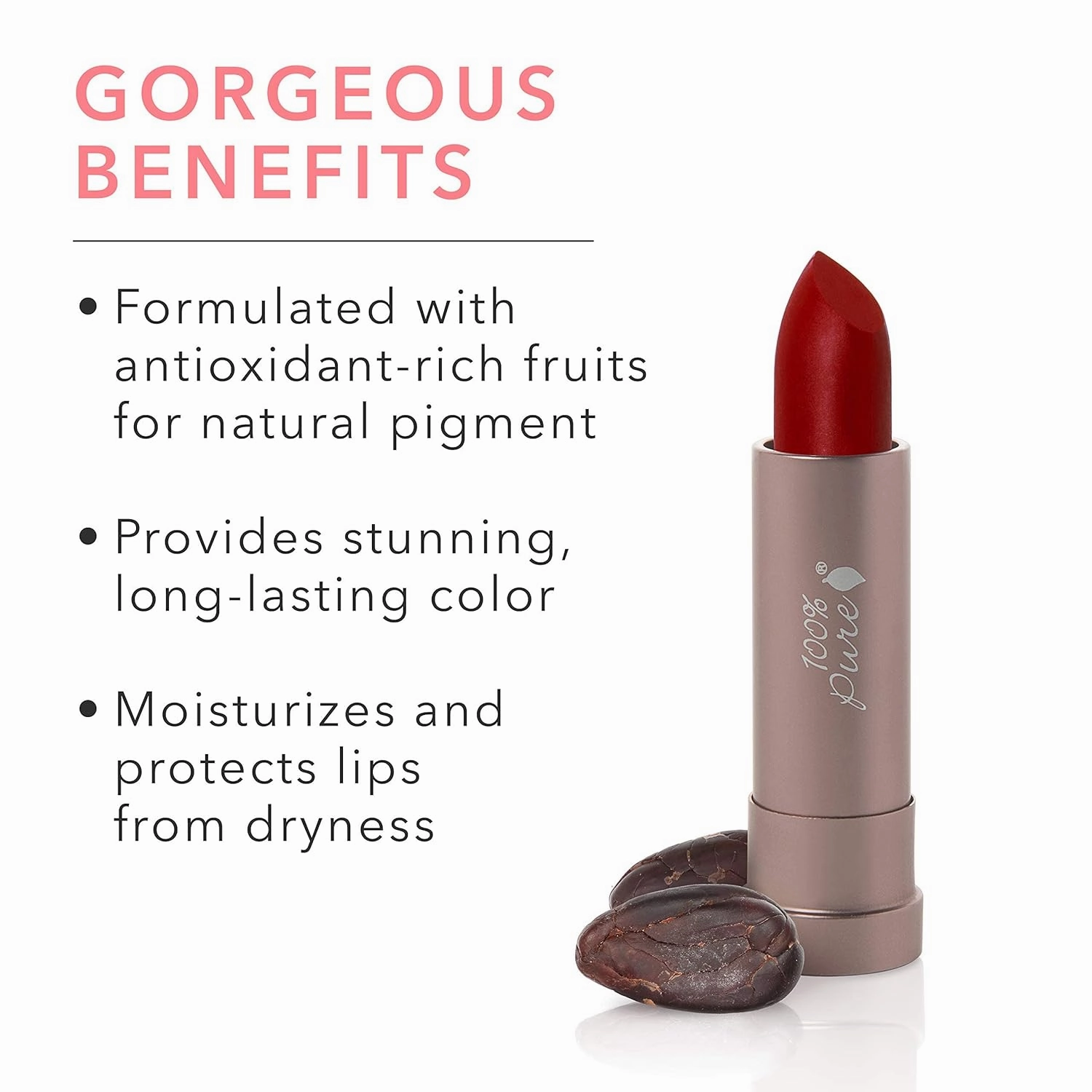 100% PURE Cocoa Butter Matte Lipstick Full Stay All Day Coverage, Lasting Moisturizing & Softening Natural Lip Color for All Skin Tones Vegan Fruit Pigmented Blood Orange (Classic Brick Red) - 0.15 oz
