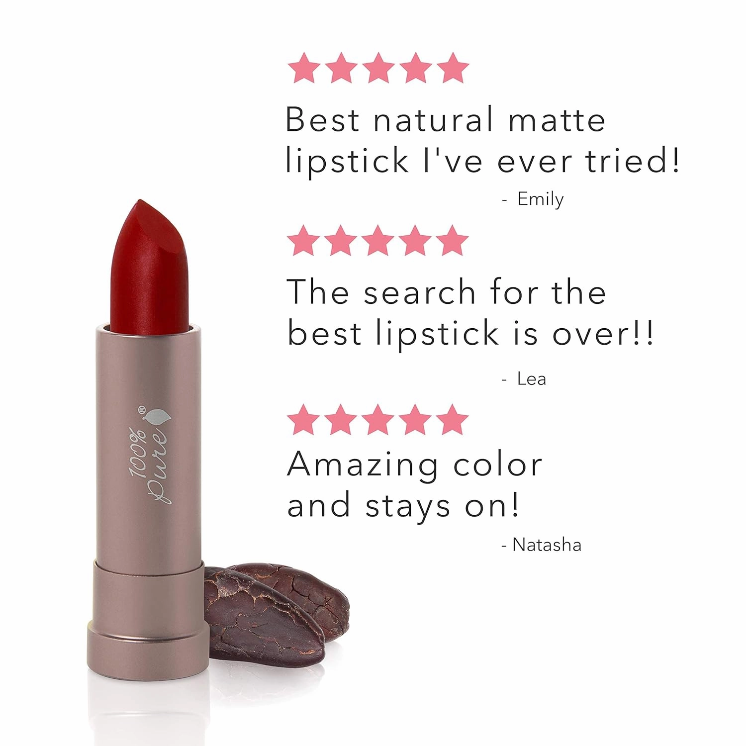 100% PURE Cocoa Butter Matte Lipstick Full Stay All Day Coverage, Lasting Moisturizing & Softening Natural Lip Color for All Skin Tones Vegan Fruit Pigmented Blood Orange (Classic Brick Red) - 0.15 oz