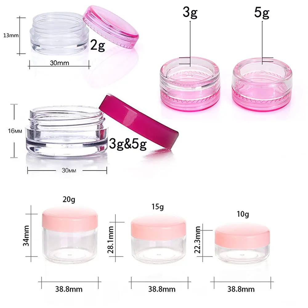 100pcs 2g 3g 5g 10g 15g 20g Plastic Empty Clear Cosmetic Jar Makeup Containers Eyeshadow Lip Balm Lotion Transparent Sample Bottles Vials Cream Pots Gel Box 2ml 3ml 5ml 10ml 15ml 20ml (2g,Blue)