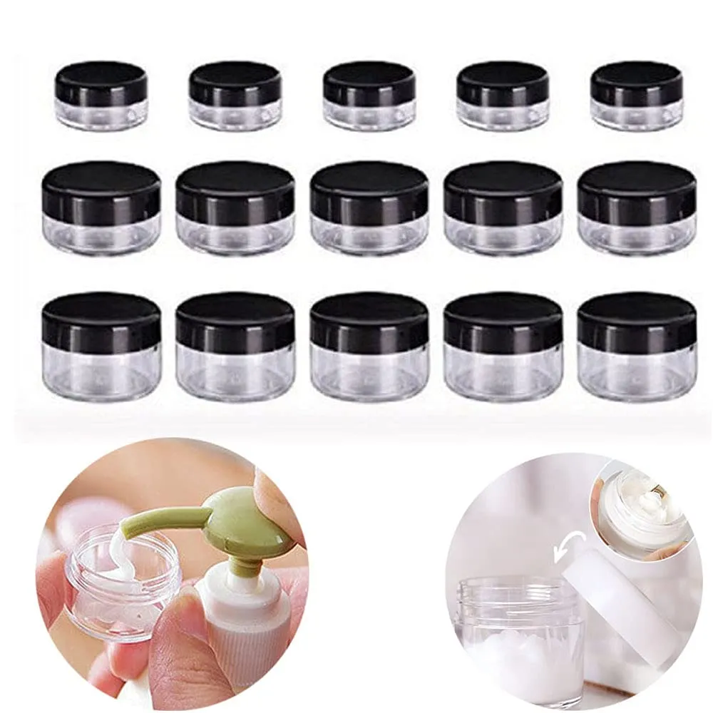 100pcs 2g 3g 5g 10g 15g 20g Plastic Empty Clear Cosmetic Jar Makeup Containers Eyeshadow Lip Balm Lotion Transparent Sample Bottles Vials Cream Pots Gel Box 2ml 3ml 5ml 10ml 15ml 20ml (2g,Blue)