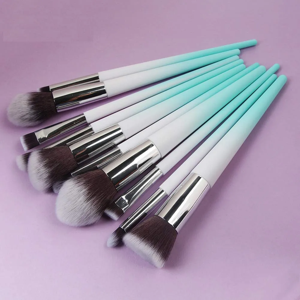 10pcs Diamond Shape Makeup Brushes Eyeshadow Eyebrow Concealer Powder Flat Foundation Brushes Set (white green)