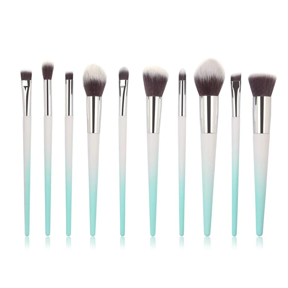 10pcs Diamond Shape Makeup Brushes Eyeshadow Eyebrow Concealer Powder Flat Foundation Brushes Set (white green)
