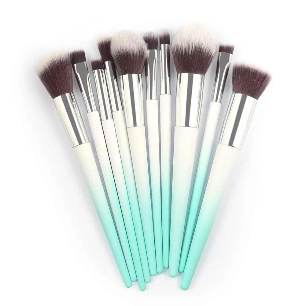 10pcs Diamond Shape Makeup Brushes Eyeshadow Eyebrow Concealer Powder Flat Foundation Brushes Set (white green)