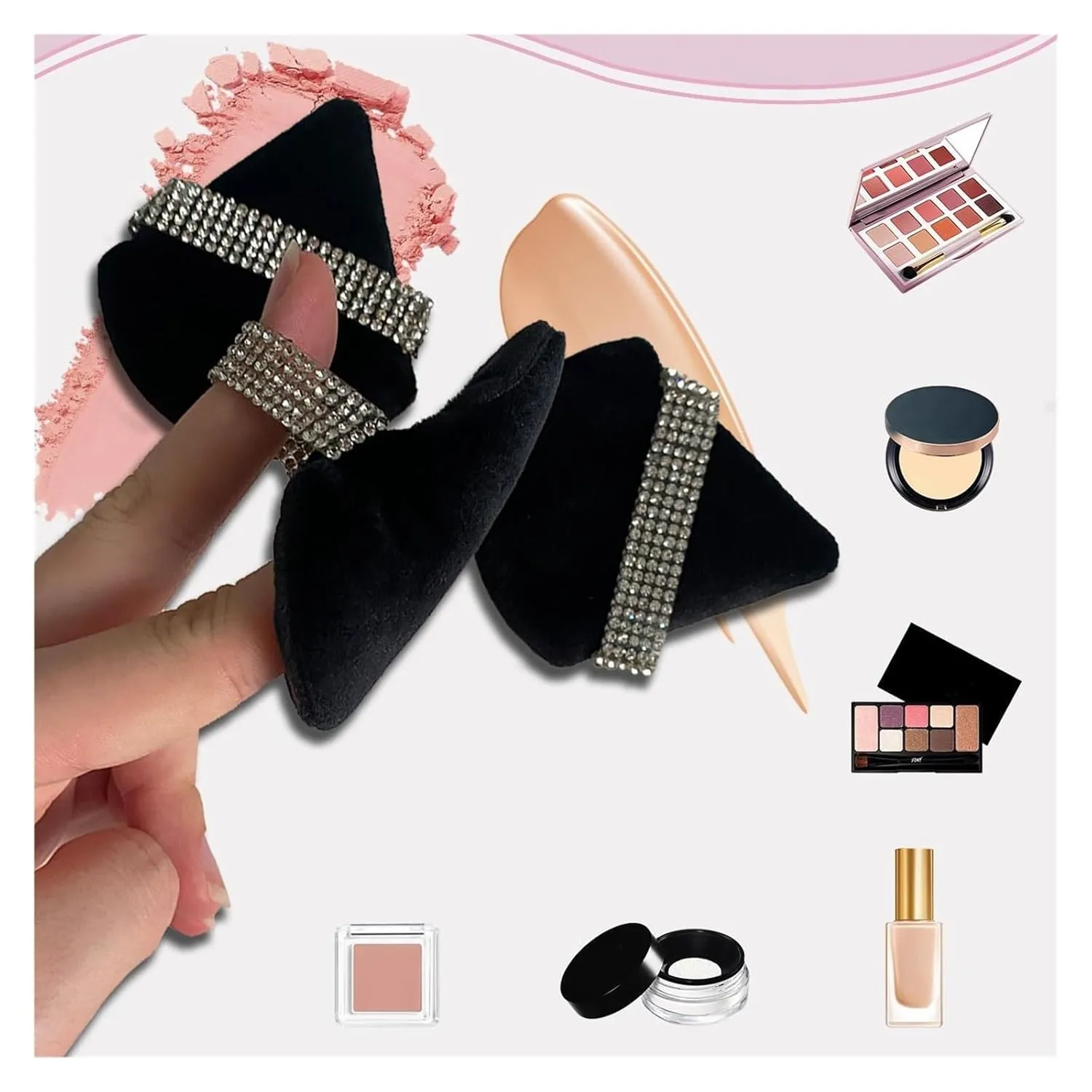 10Pcs Triangle Velvet Powder Puff Make Up Sponges for Face Eyes Contouring Shadow Seal Cosmetic Foundation Makeup Tool(SHE071-10black1)