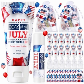 12 Sets 4th of July Party Supplies Bulk Travel Size Spf 30 Mini Sunscreen and Sunscreen Lip Balms for Patriotic Party Favors
