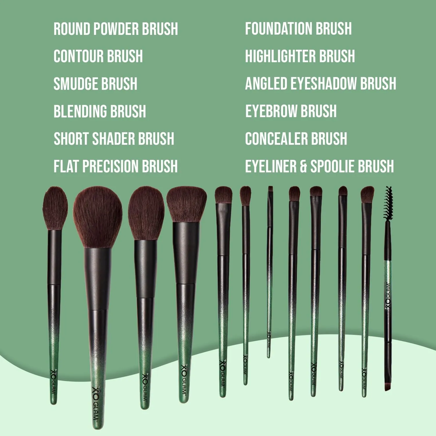 12Pcs Army of Love Camo Green Camouflage Makeup Brush Set Premium Synthetic Blending Powder Concealer Contour Eyeshadow Foundation Lip Highlighter Make Up Brush Kit