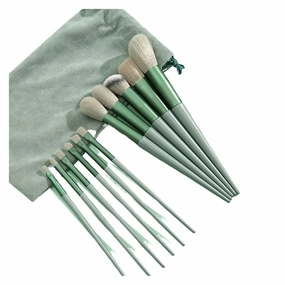 13 PCS Makeup Brushes Set Eye Shadow Foundation Women Cosmetic Brush Eyeshadow Blush Beauty Soft Make Up Tools Bag(Green with bag)