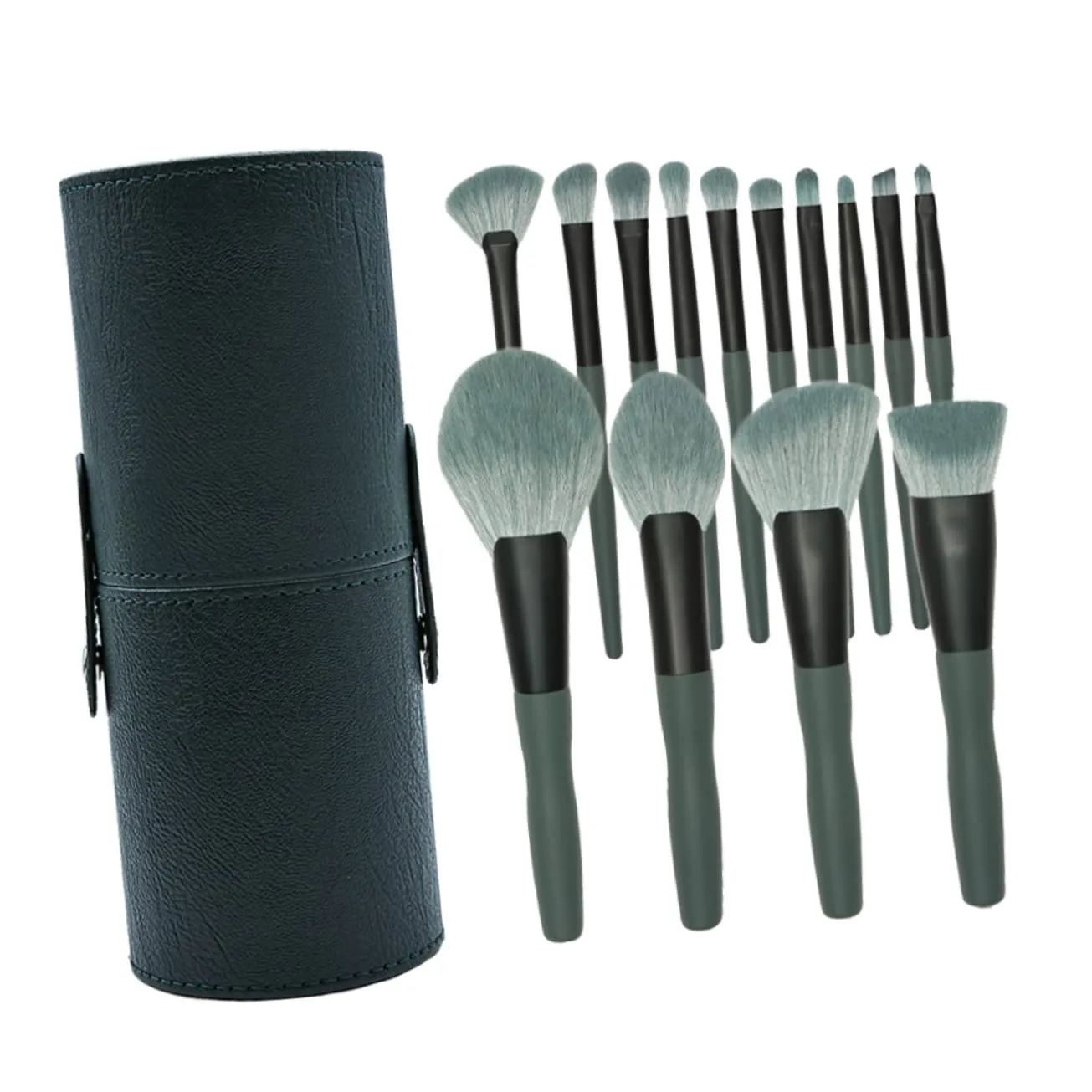 14-piece Makeup Brush Set Comprehensive Cosmetics Tool Kit Green Bamboo Makeup Brushes for Face Eyes Lips