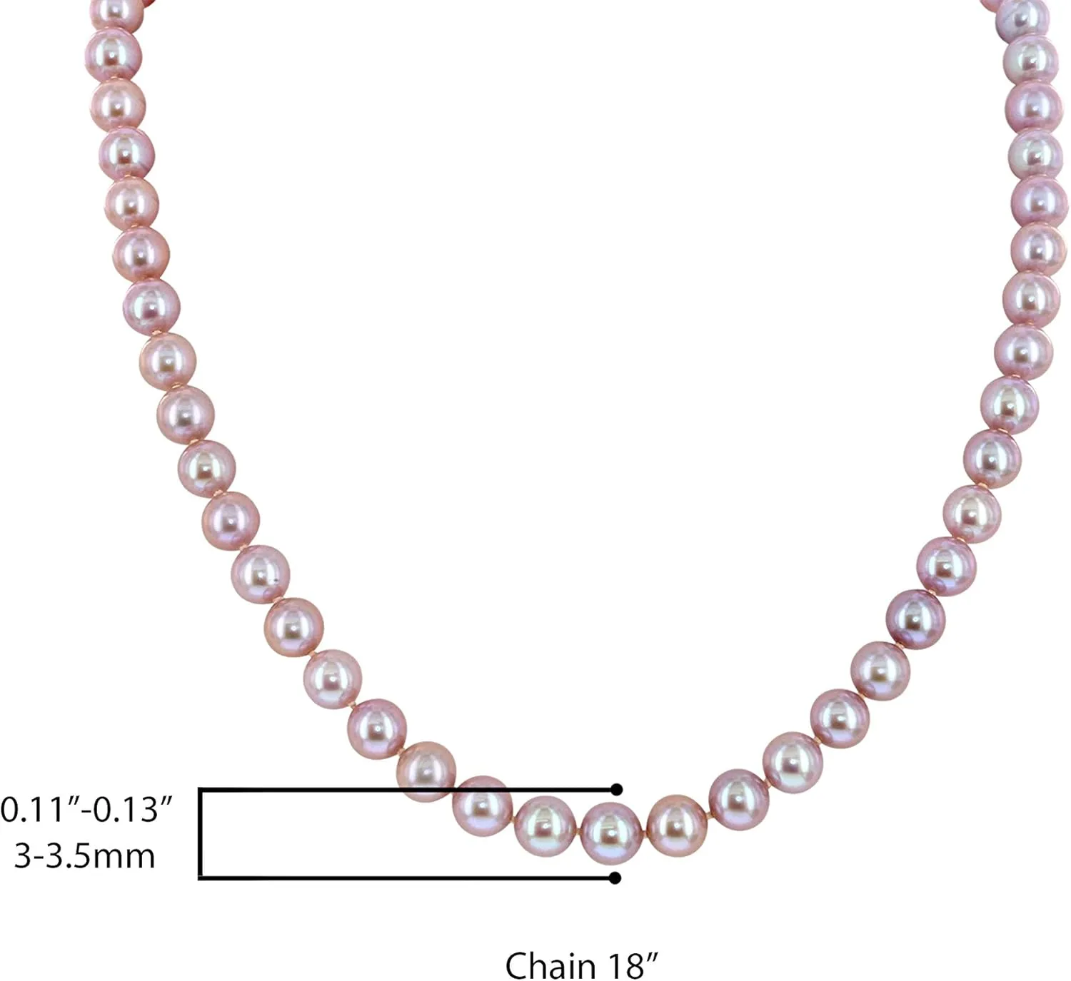 14K White Gold or Yellow Gold AAA Pink Freshwater Cultured Pearls Silk-Knotted 18inch Princess Pearls Strand Necklace - Choice of Pearl Size & Clasp Gold Color