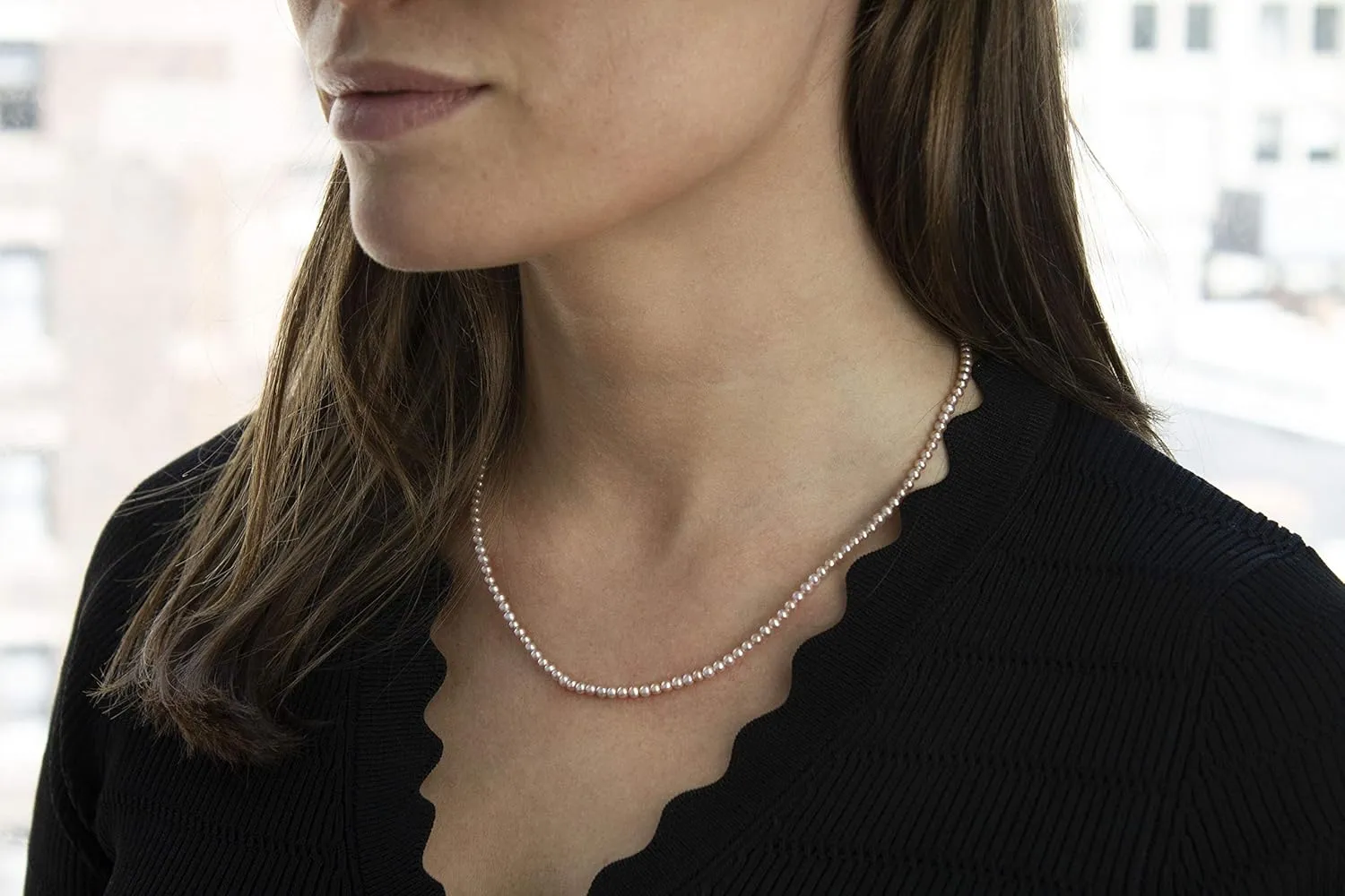 14K White Gold or Yellow Gold AAA Pink Freshwater Cultured Pearls Silk-Knotted 18inch Princess Pearls Strand Necklace - Choice of Pearl Size & Clasp Gold Color