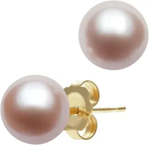 14K Yellow Gold Pink Cultured Freshwater Pearl Stud Earrings