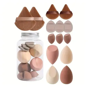 14pc Makeup Sponge Set With Storage Jar, Velvet Beauty Blenders, Makeup Sponge Finger Puff, Foundation Cosmetic Puffs