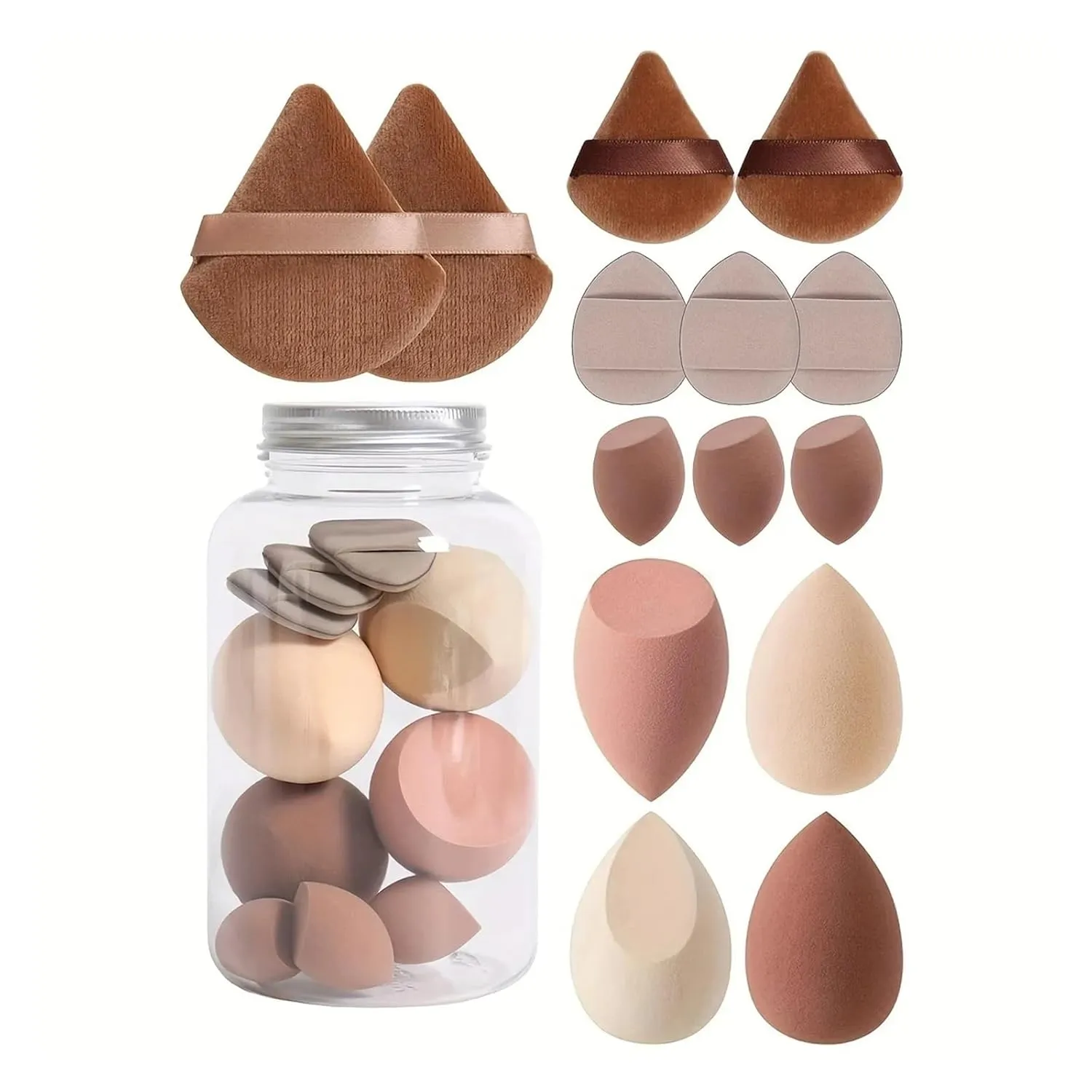 14pc Makeup Sponge Set With Storage Jar, Velvet Beauty Blenders, Makeup Sponge Finger Puff, Foundation Cosmetic Puffs