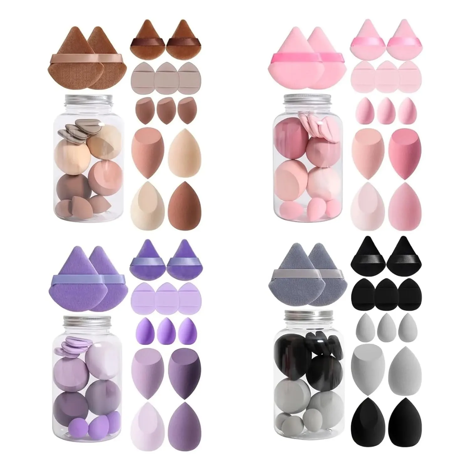 14pc Makeup Sponge Set With Storage Jar, Velvet Beauty Blenders, Makeup Sponge Finger Puff, Foundation Cosmetic Puffs(Pink)