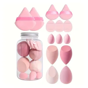 14pc Makeup Sponge Set With Storage Jar, Velvet Beauty Blenders, Makeup Sponge Finger Puff, Foundation Cosmetic Puffs(Pink)