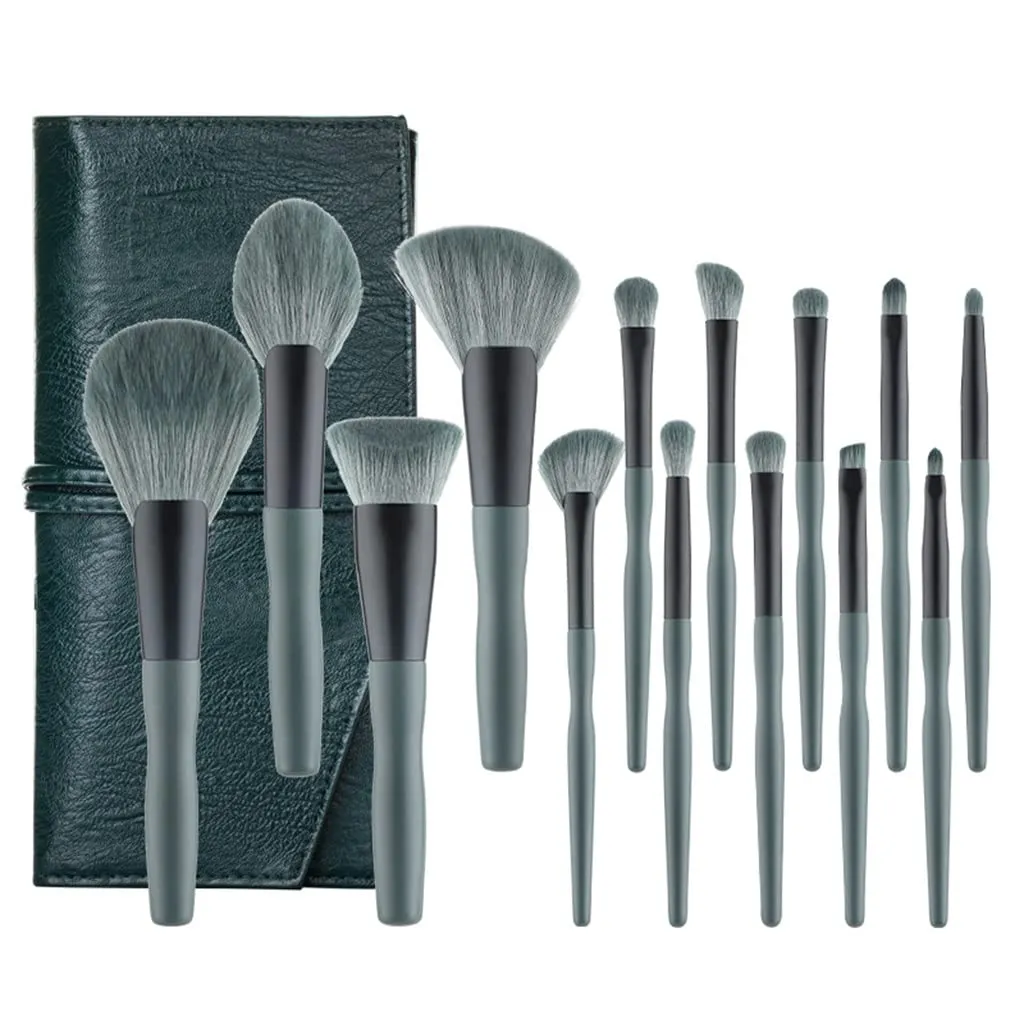 14Pcs Soft Makeup Brush Set Green Makeup Foundation Powder Blush Eyeshadow Lip Gloss Makeup Brush Kit