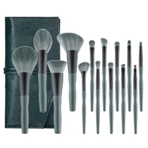 14Pcs Soft Makeup Brush Set Green Makeup Foundation Powder Blush Eyeshadow Lip Gloss Makeup Brush Kit