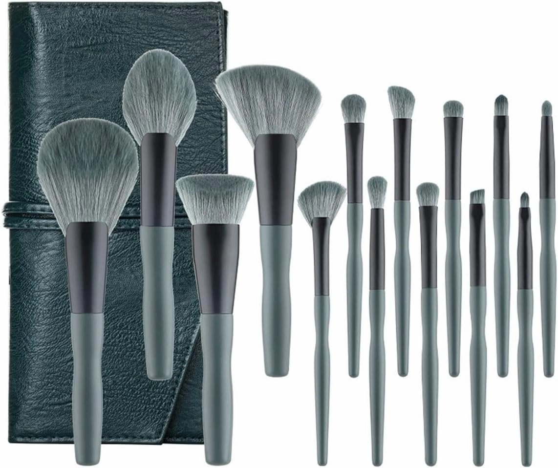 14Pcs Soft Makeup Brush Set Green Makeup Foundation Powder Blush Eyeshadow Lip Gloss Makeup Brush Kit Gift of Choice for mom, Wife or Female Friend. (Color : Green)