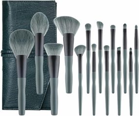 14Pcs Soft Makeup Brush Set Green Makeup Foundation Powder Blush Eyeshadow Lip Gloss Makeup Brush Kit Make Up Tool