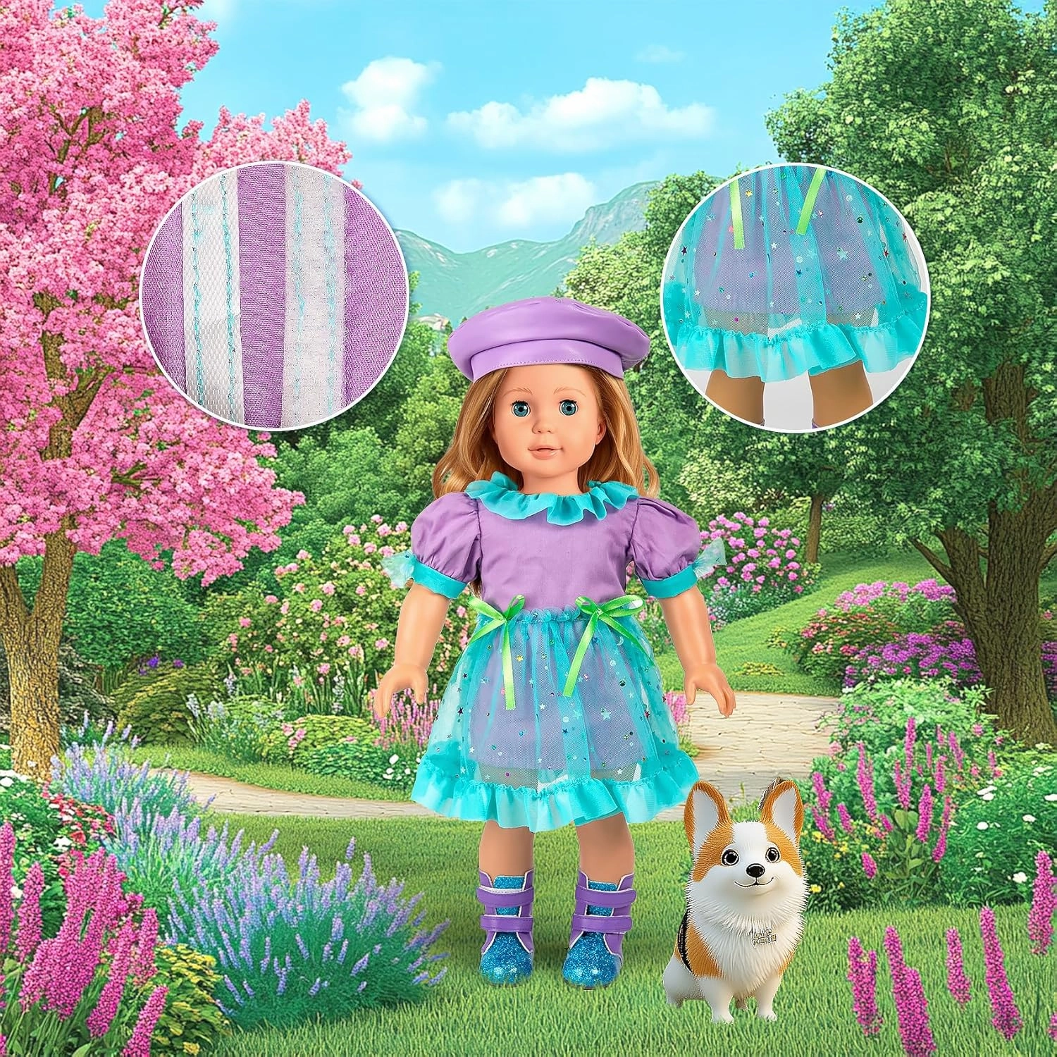 18-inch-Doll-Clothes and Accessories - Doll-Travel-Suitcase Luggage, Clothes and Shoes, Handbag, Berets,Passport, Notebook, Travel Gear Play Sets(No Doll)