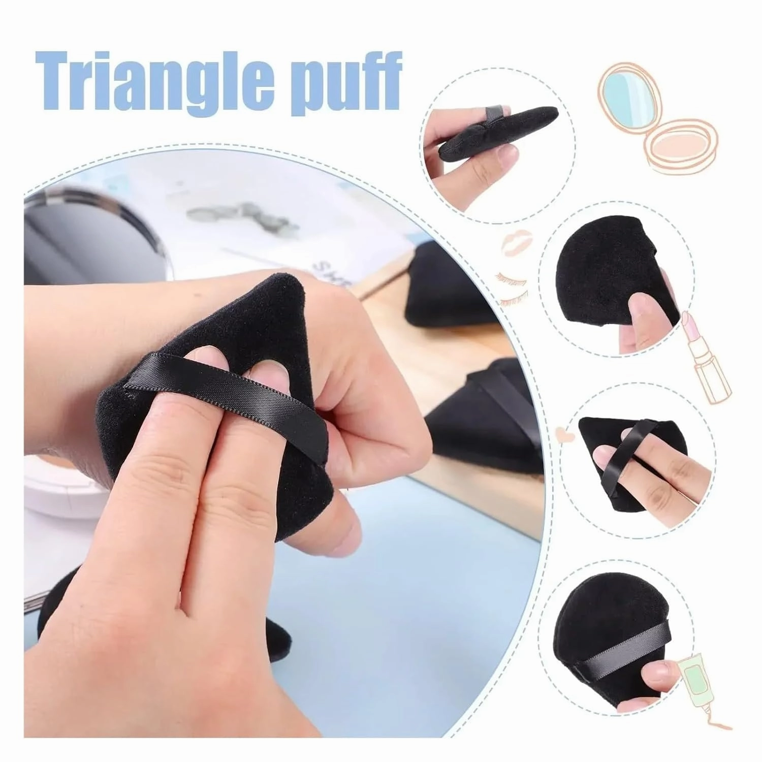 1/3/6Pcs Triangle Velvet Powder Puff Make Up Sponges for Face Eyes Contouring Shadow Seal Cosmetic Foundation Makeup Tool(White-6pcs)