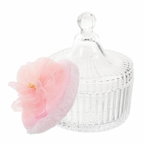 1 Set Elegant Floral Velvet Powder Puff with Glass Decorative Jar Soft Design for Skin for Loose Powder Application Travel