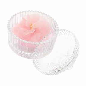 1 Set Elegant Ribbon Flower Makeup Powder Puff with Glass Jar Dual Sided Velvet Applicator for Loose Powder Body Cosmetic Storage Dustproof Design for Women Travel Use