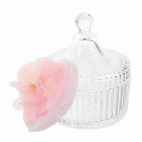 1 Set Soft Body Powder Puff with Elegant Glass Container Dual Sided Velvet Makeup Puff for Loose Powder Safe and Dustproof for Home and Travel Use