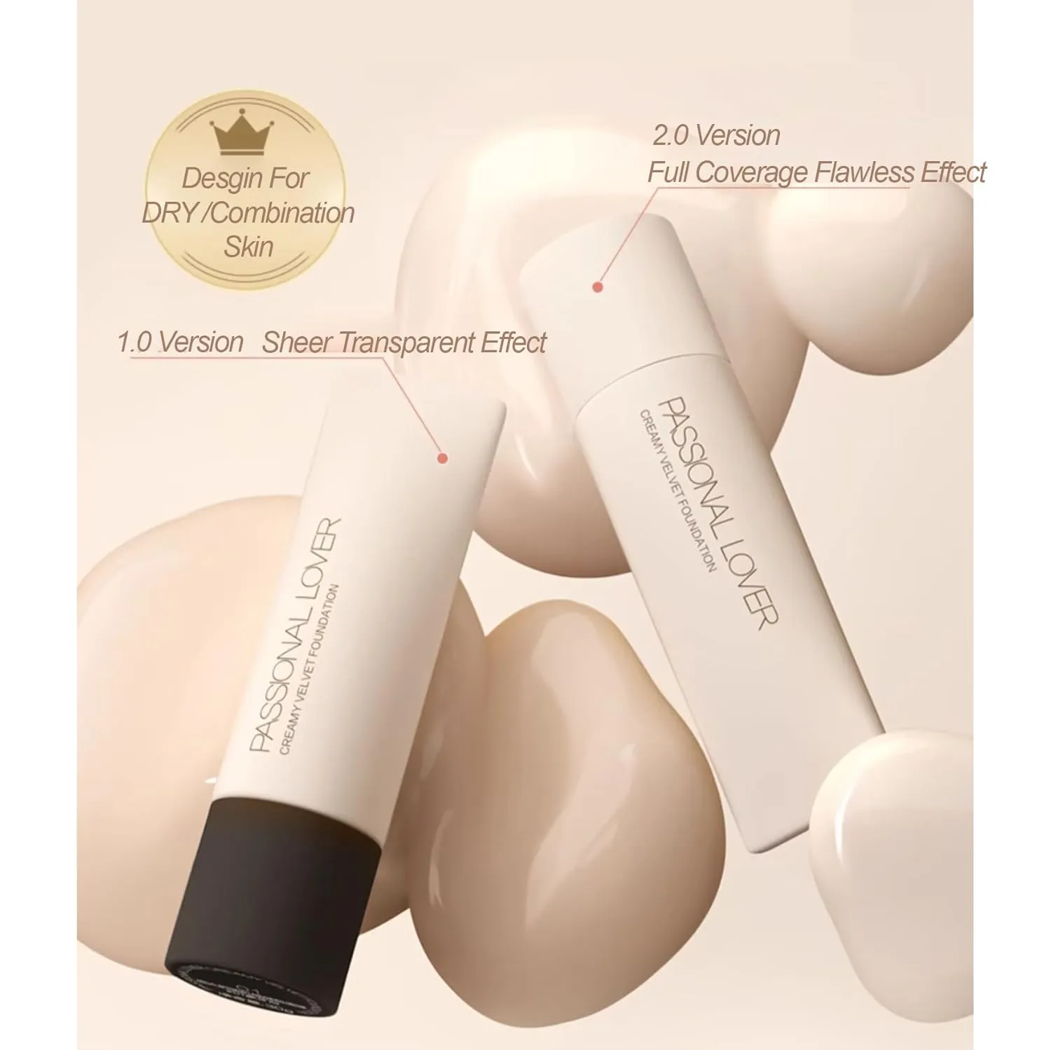 1PC PL Creamy Velvet Foundation Verion 1.0 / Version 2.0, Transparent/Full Coverage Foundation, Create Flawless Makeup Foundation For Dry & Dry Combination Skin (#00, 30g)