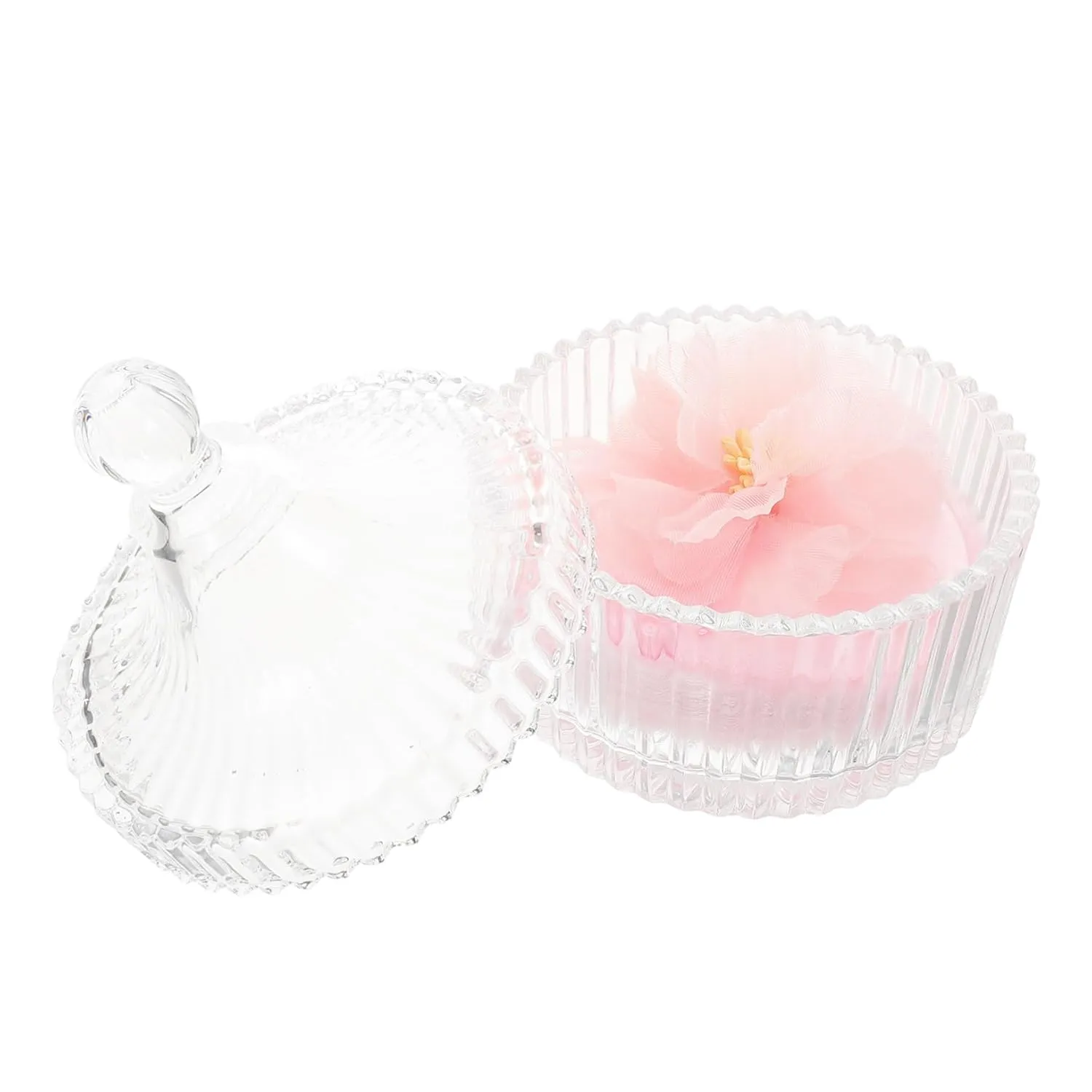 1Set Elegant Velvet Flocked Powder Puff with Decorative Glass Storage Jar and Ribbon Flower Design for Travel Dual Sided Application for Face Powder Dustproof Makeup