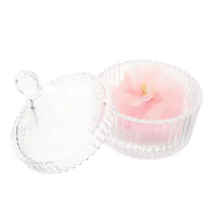 1Set Elegant Velvet Flocked Powder Puff with Decorative Glass Storage Jar and Ribbon Flower Design for Travel Dual Sided Application for Face Powder Dustproof Makeup