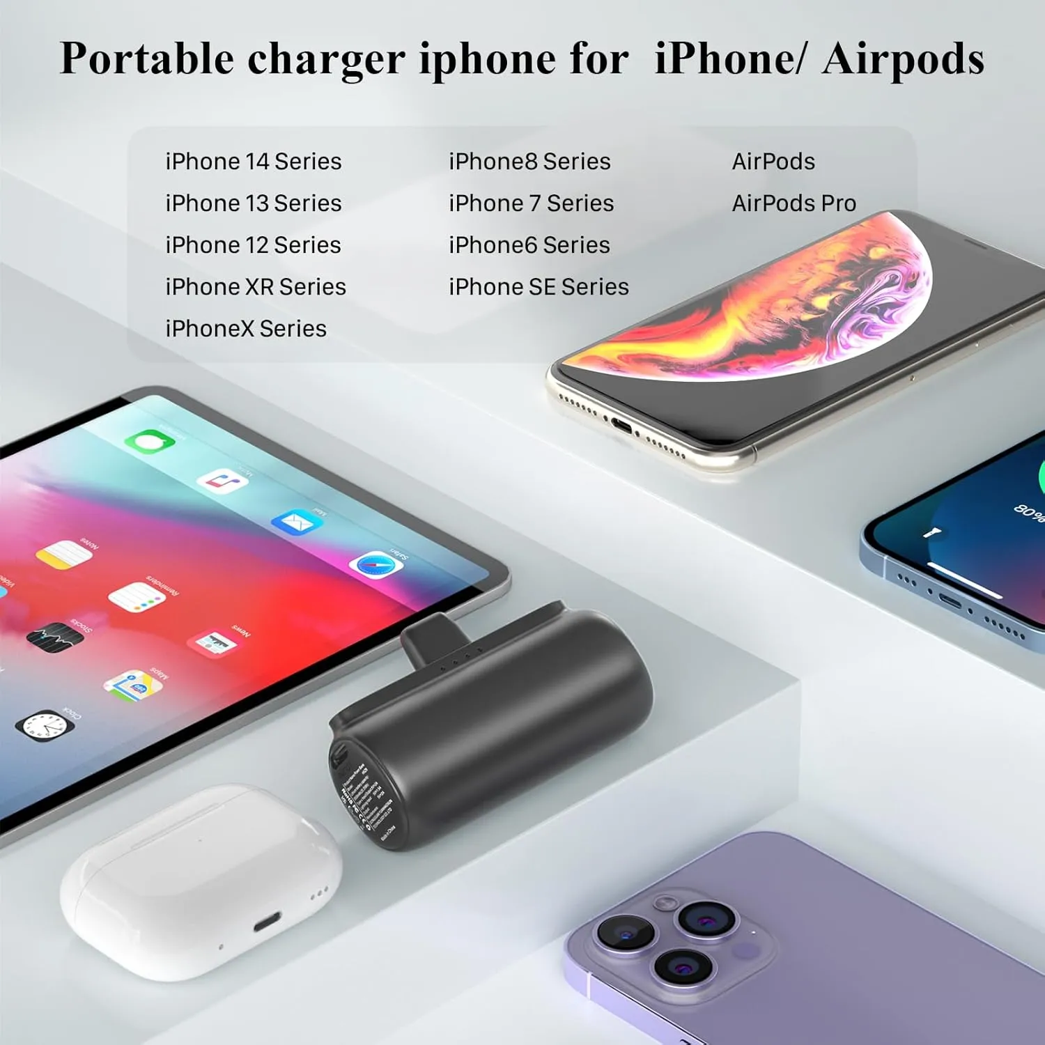 2 Pack 5500mAh Mini Portable Charger for iPhone, Ultra-Compact PD Fast Charging Cute Travel Portable Phone Charger, Power Bank for iPhone 14/14Pro/13/12/11/X/8/7/6 etc-Black Pink