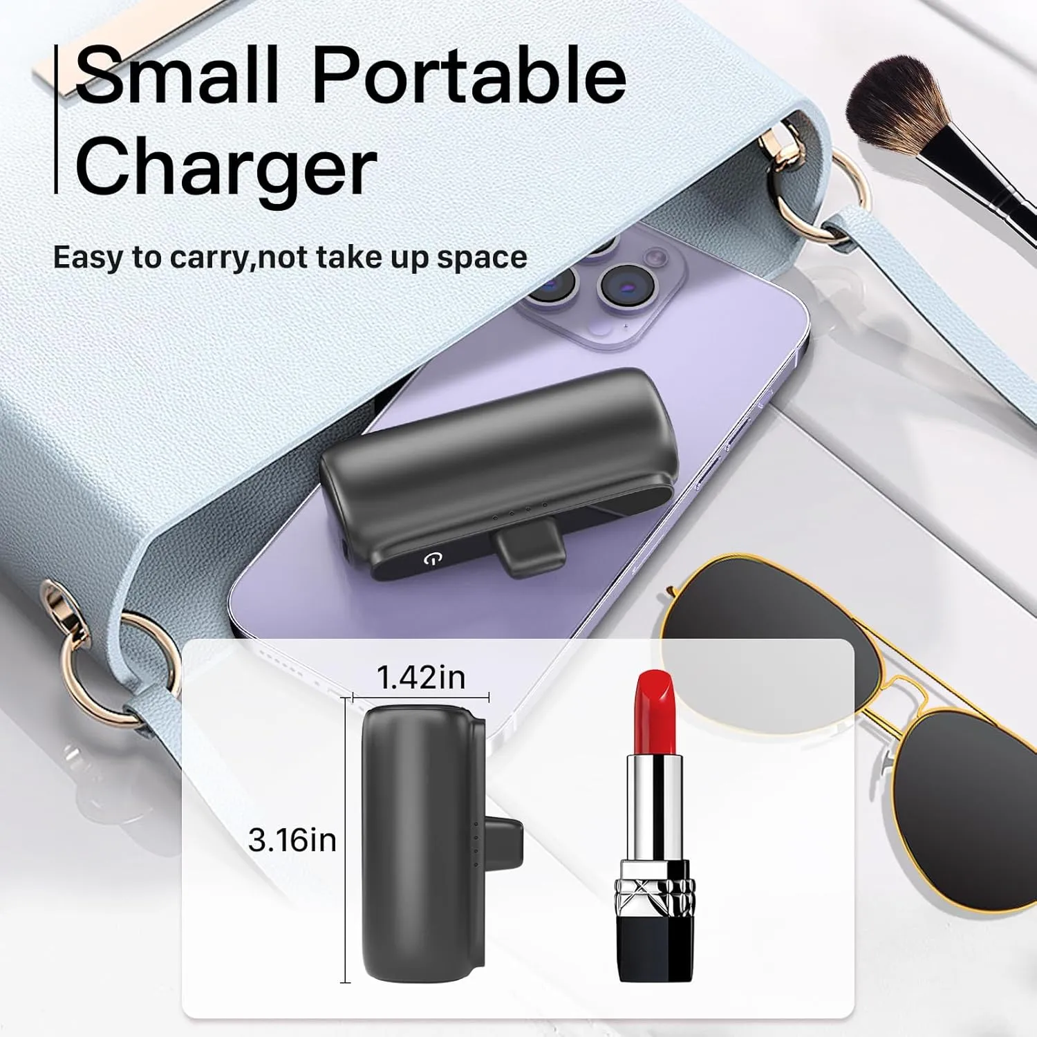 2 Pack 5500mAh Mini Portable Charger for iPhone, Ultra-Compact PD Fast Charging Cute Travel Portable Phone Charger, Power Bank for iPhone 14/14Pro/13/12/11/X/8/7/6 etc-Black Pink