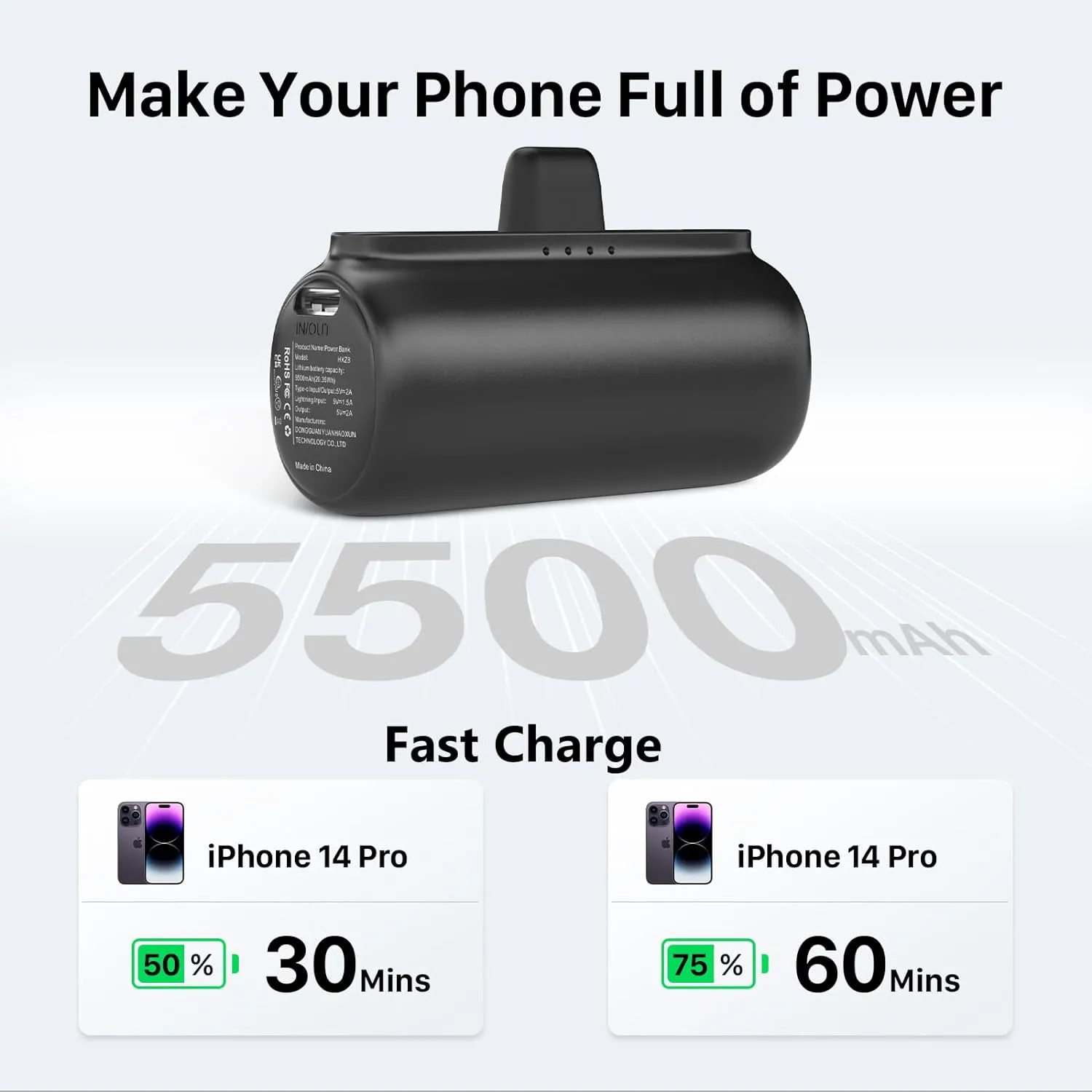 2 Pack 5500mAh Mini Portable Charger for iPhone, Ultra-Compact PD Fast Charging Cute Travel Portable Phone Charger, Power Bank for iPhone 14/14Pro/13/12/11/X/8/7/6 etc-Black Pink