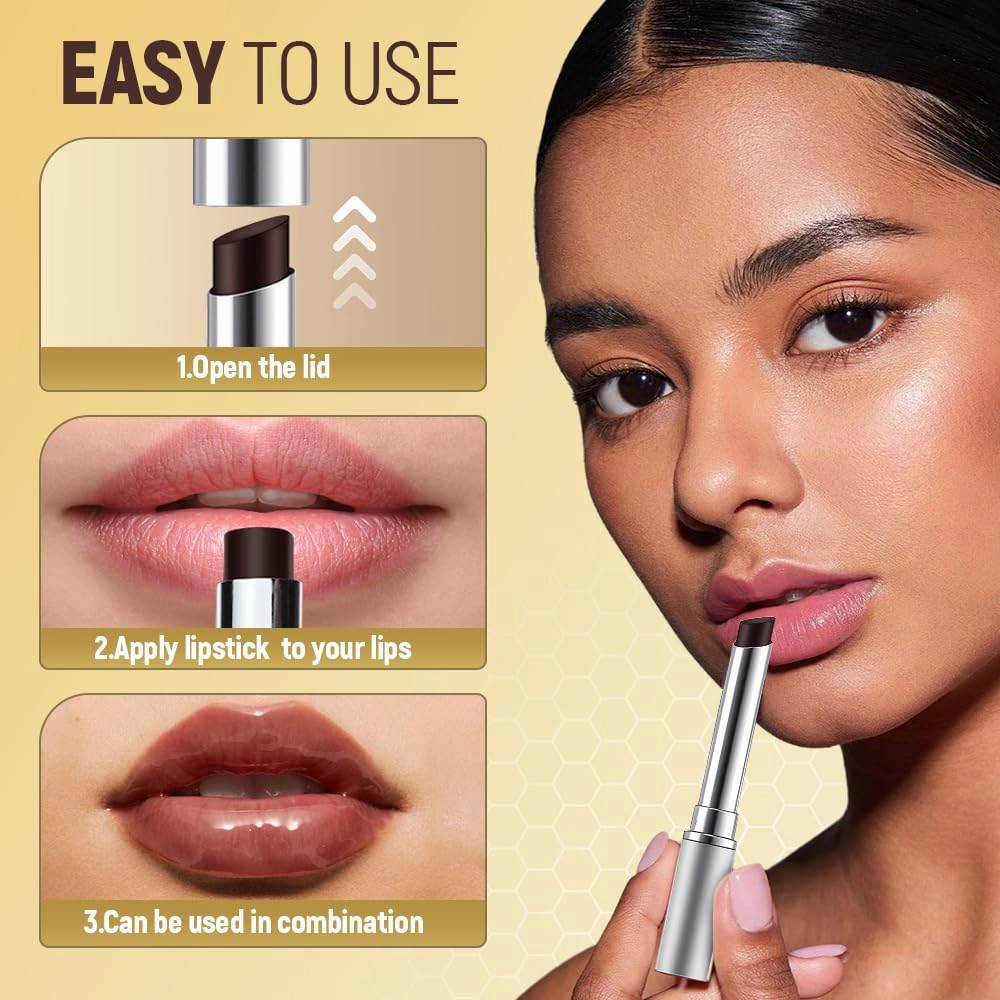 2025 New Lipstick in Honey, Honey Lipstick for Women, Nourishing and Hydrating Lip Gloss for Women (Black, Large)