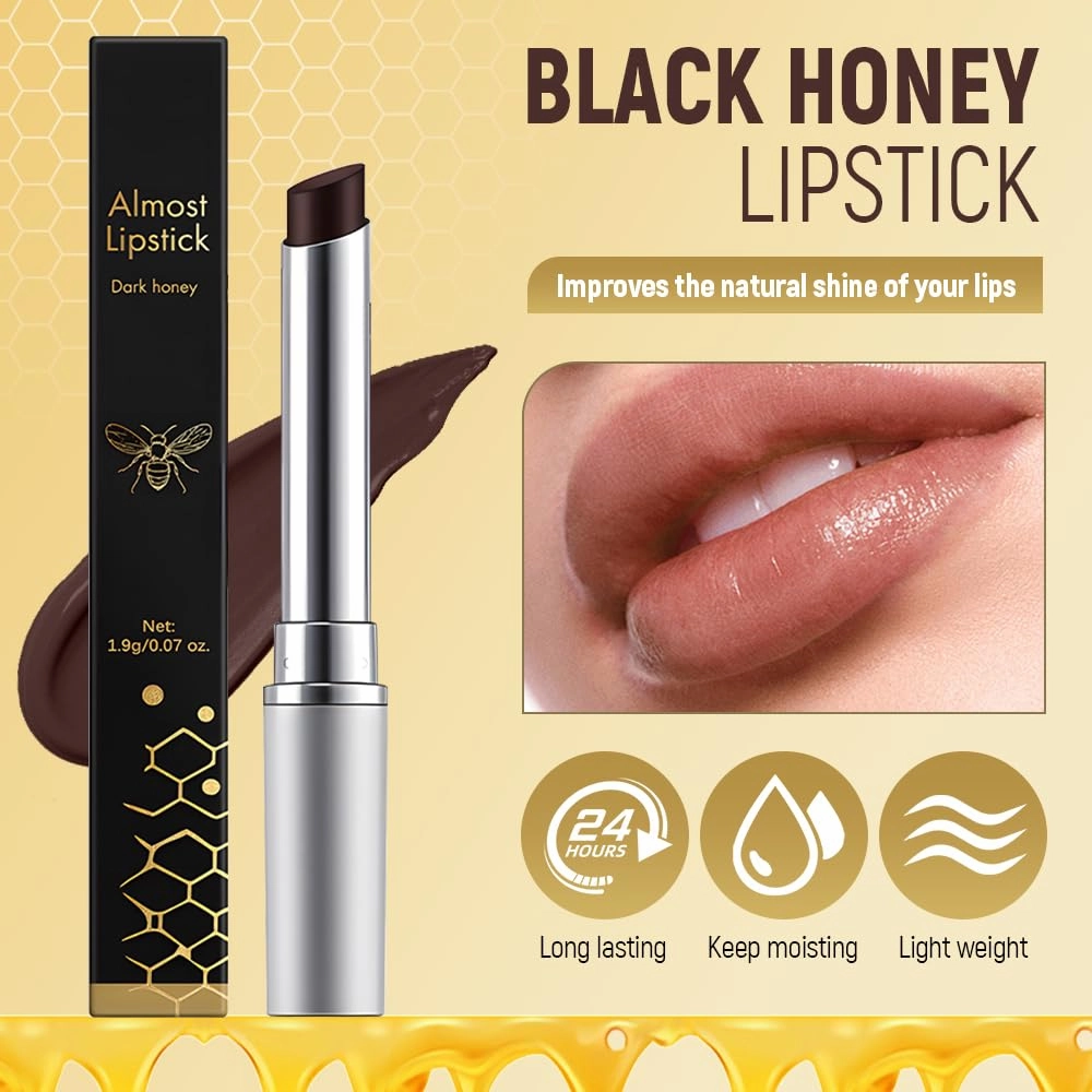 2025 New Lipstick in Honey, Honey Lipstick for Women, Nourishing and Hydrating Lip Gloss for Women (Black, Large)