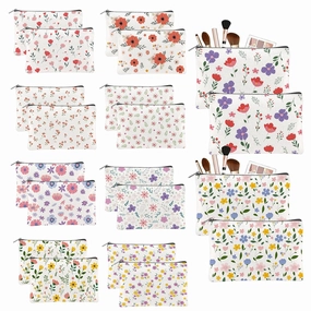 20PCS Flower Canvas Makeup Bags Bulk Floral Cosmetic Bags for Women and Girls Spring Multicolor Travel Pouch Wildflower Canvas Toiletry Bag Bulk Makeup Organizer Bags Group Gifts for Women