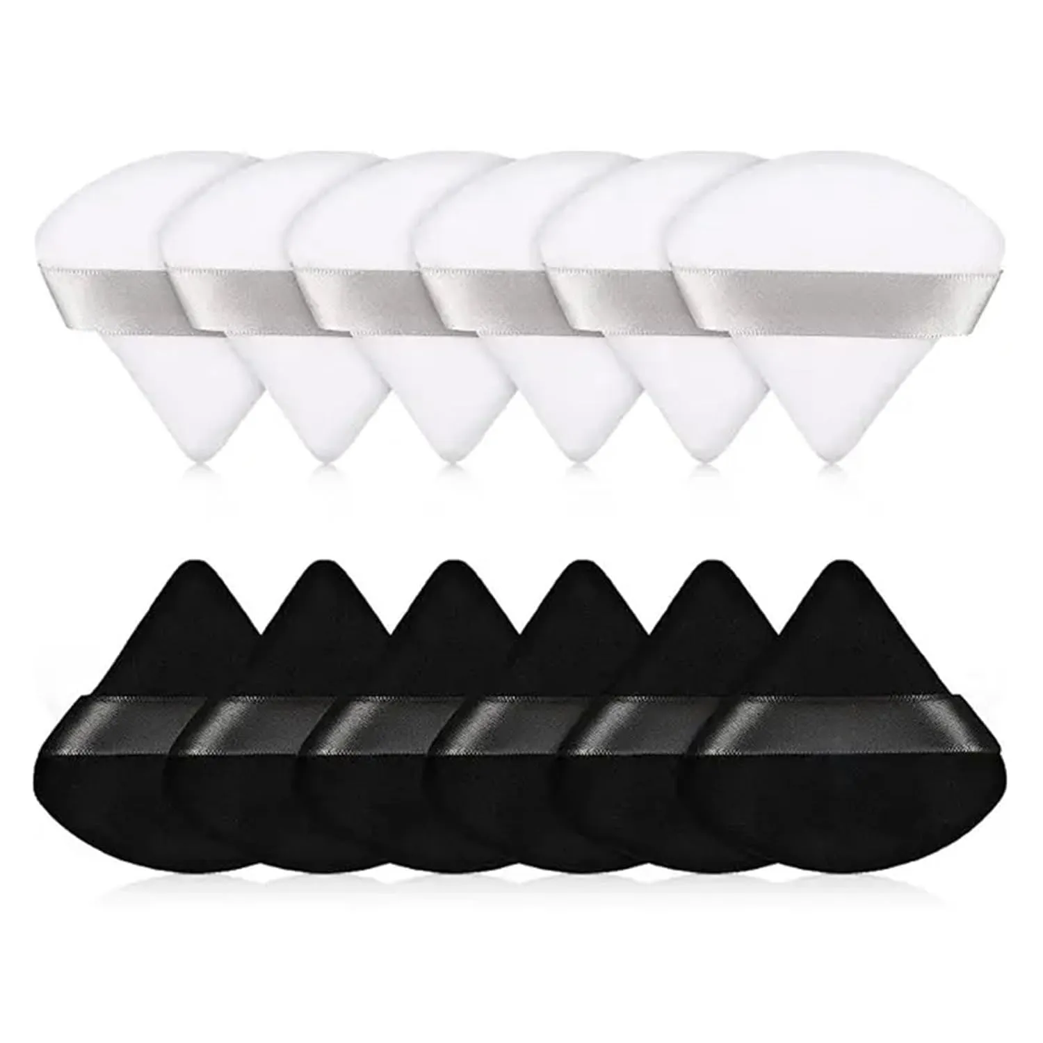 2/12Pcs Triangle Velvet Powder Puff Make Up Sponges for Face Eyes Contouring Shadow Seal Cosmetic Foundation Makeup Tool(Black and white-01)